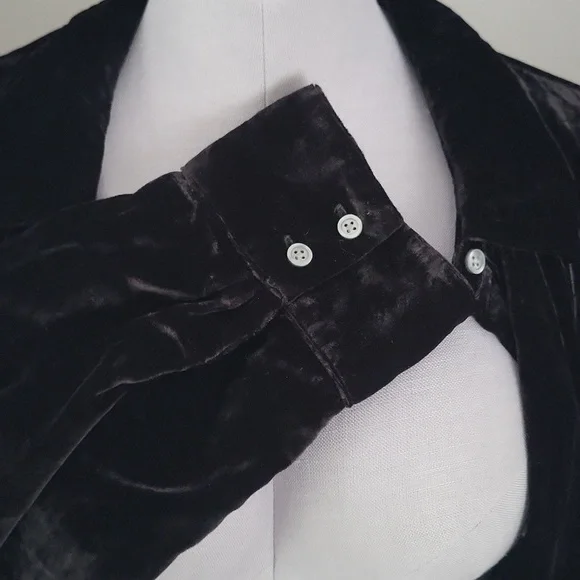 Talbots Black Velvet Button Front Shirt Sz L - Picture 8 of 10